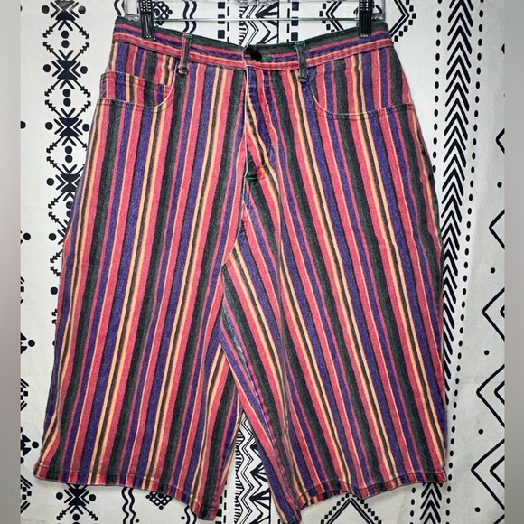 Vintage C’est Toi Faded Multi Colour Striped Jean Shorts M Cotton Made In USA - Picture 1 of 8